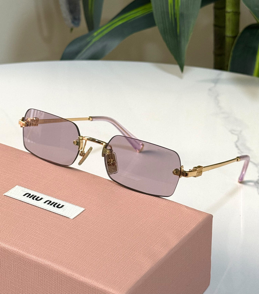 Miu Miu Vertical Logo Rimless Rectangle Sunglasses