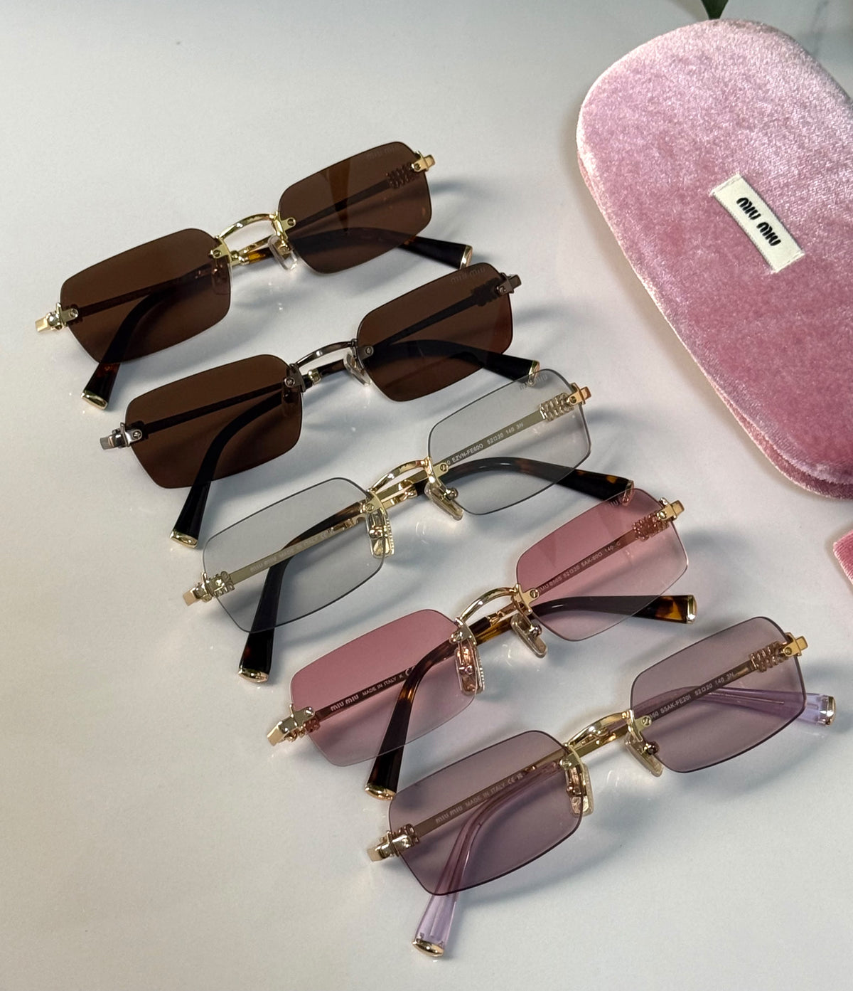 Miu Miu Vertical Logo Rimless Rectangle Sunglasses