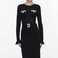 Self-Portrait Black Pearl Trim Knit Midi Dress