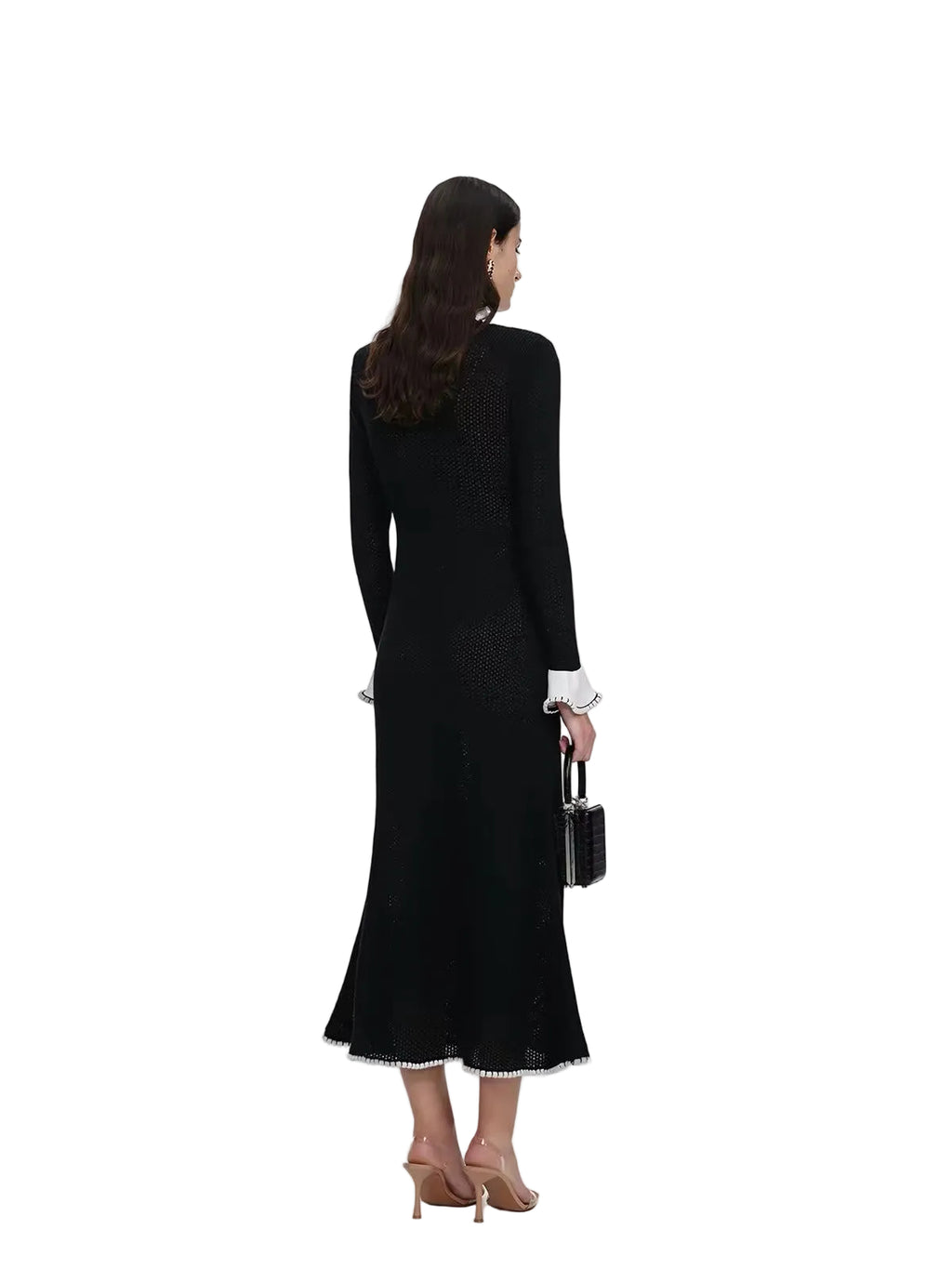 Self-Portrait Black Lace Trim Knit Midi Dress