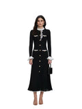 Self-Portrait Black Lace Trim Knit Midi Dress