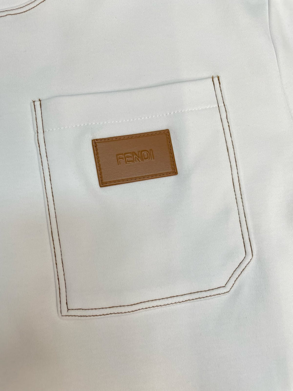 Fendi White Cotton T-Shirt with Logo Patch Pocket