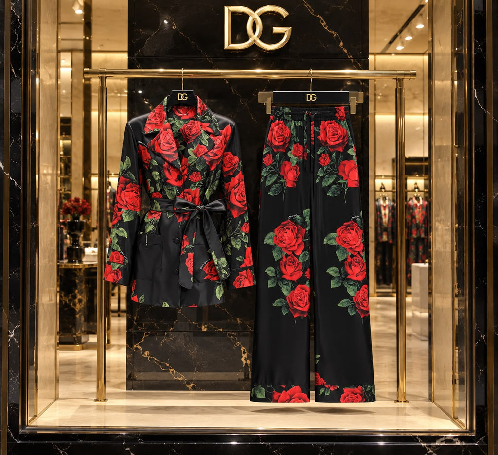 Dolce & Gabbana Rose-Print Silk Twill Set