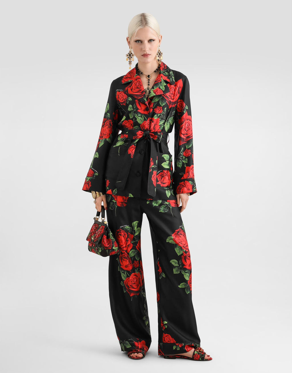 Dolce & Gabbana Rose-Print Silk Twill Set