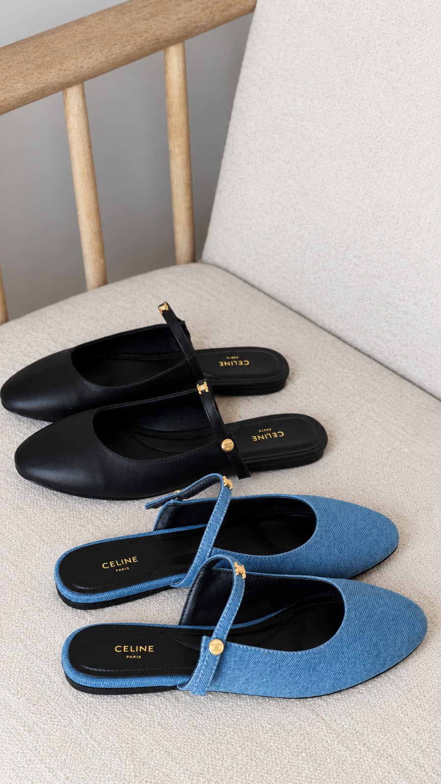 Celine Macaron Mule in Goatskin and Denim