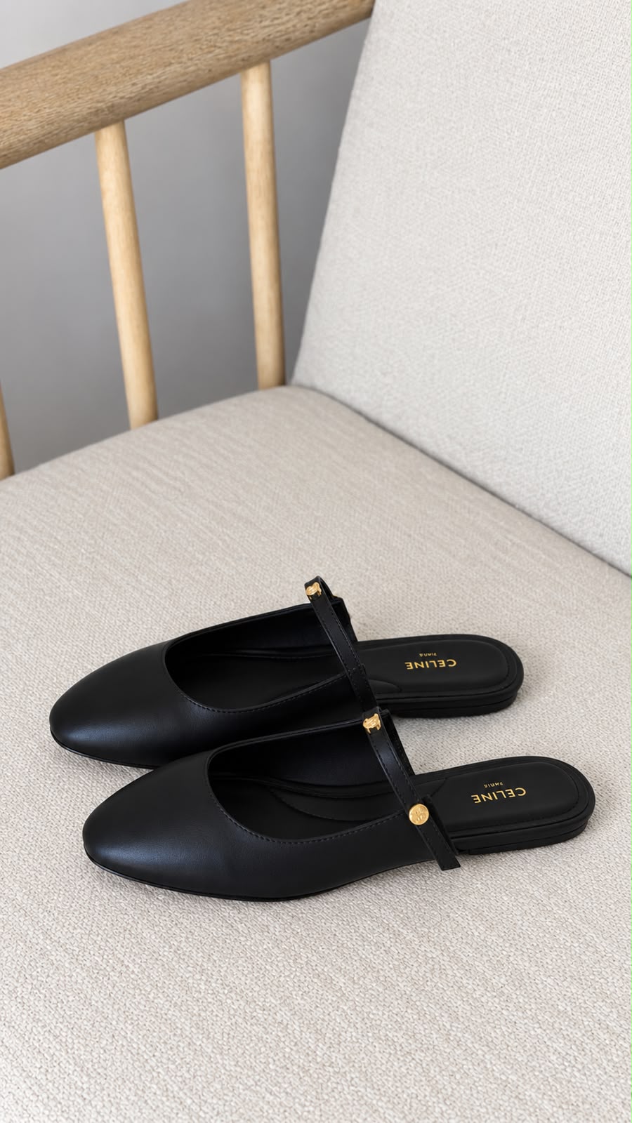 Celine Macaron Mule in Goatskin and Denim
