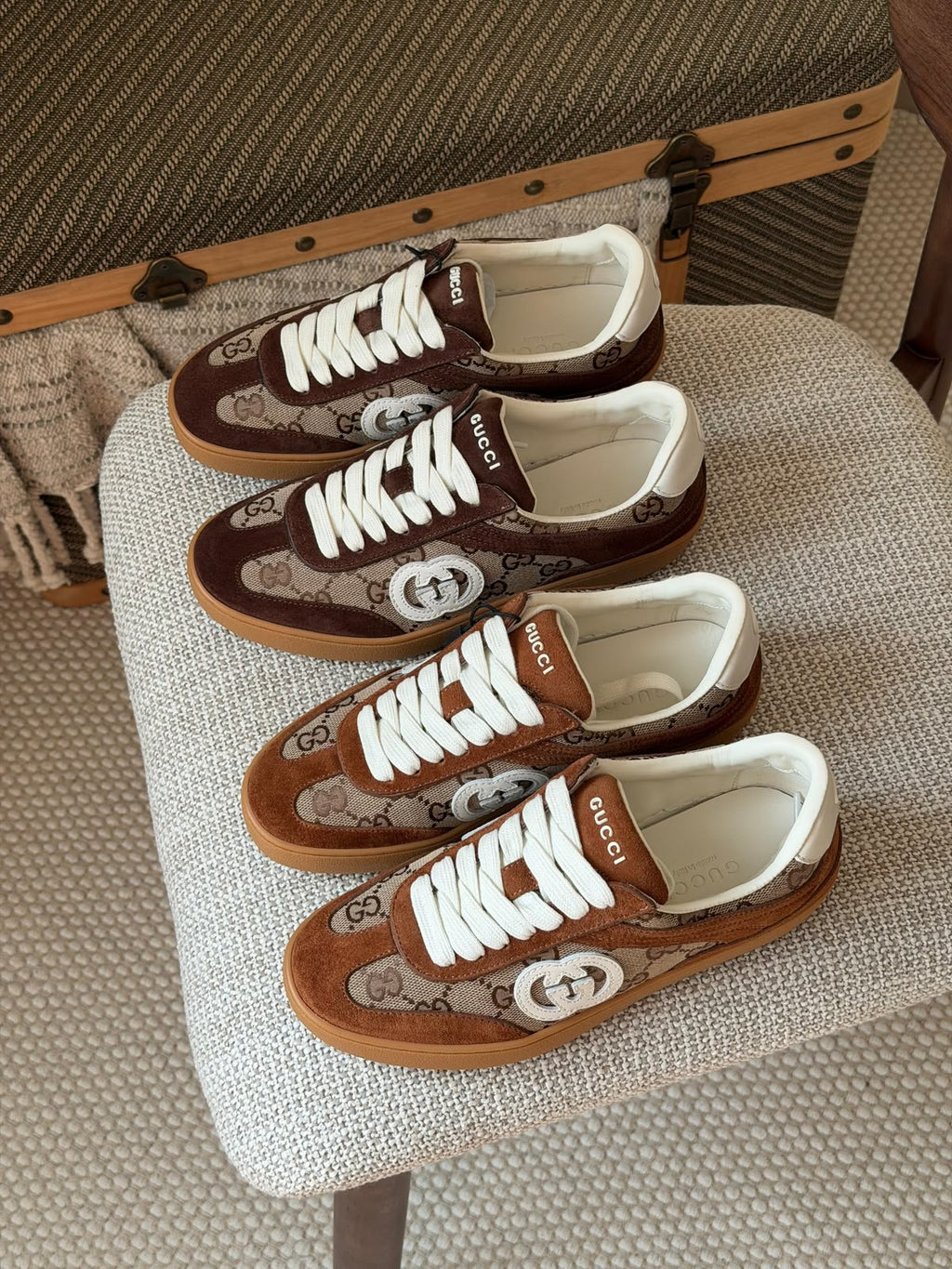 Gucci G75 Suede and GG Canvas Sneakers