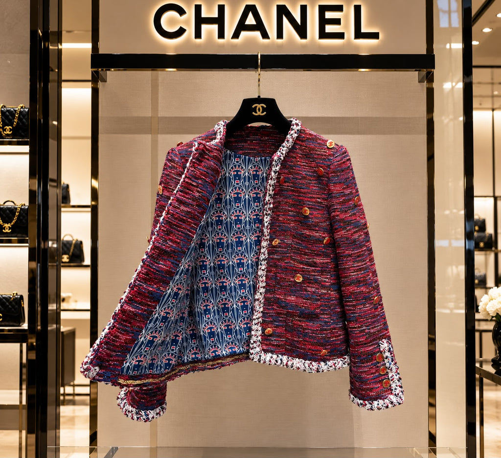 Chanel Red and Blue Tweed Jacket