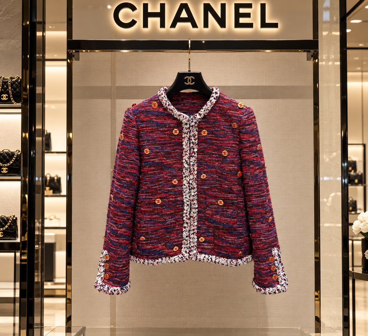 Chanel Red and Blue Tweed Jacket