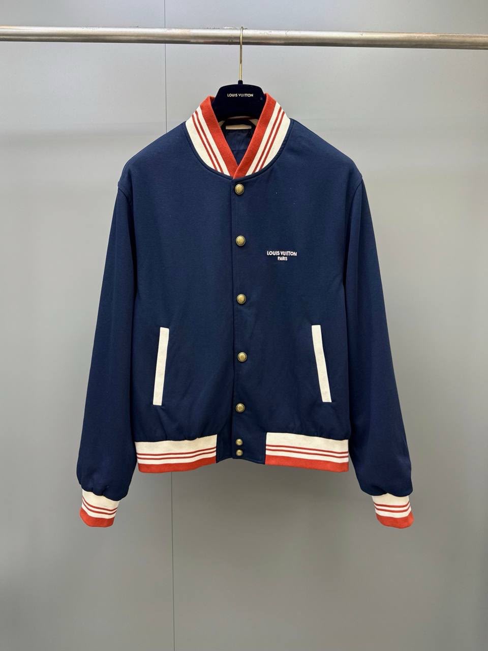 Louis Vuitton Elegant Varsity Jacket in Deep Navy Cotton Jersey