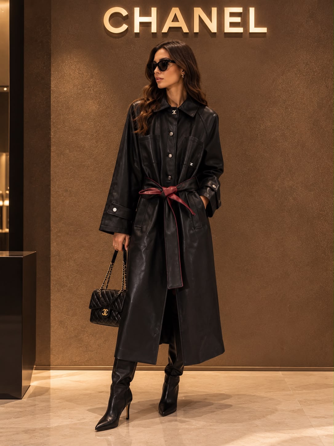 Chanel Winter 2026 Pre-Collection Black Leather Belted Long Coat