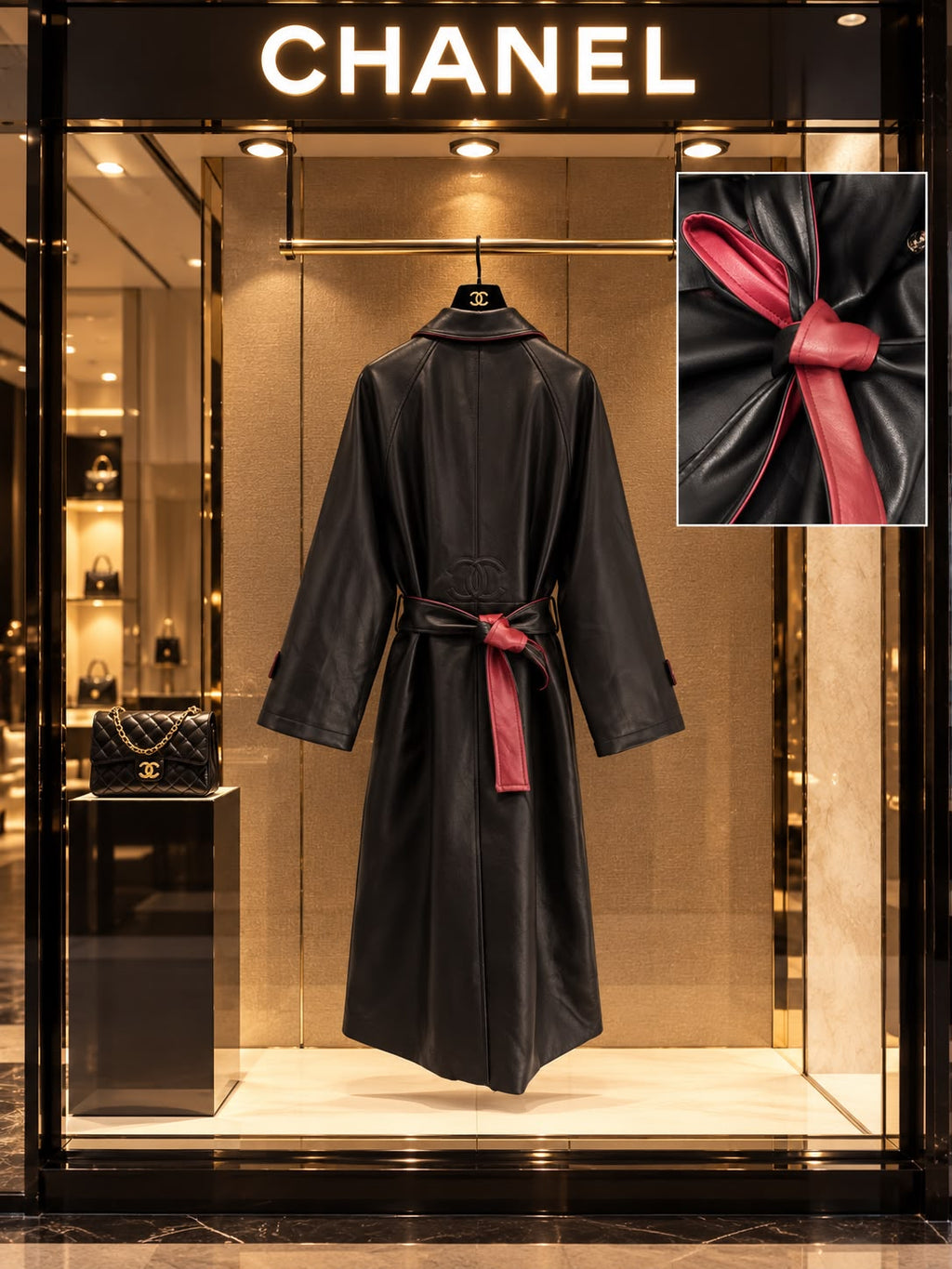 Chanel Winter 2026 Pre-Collection Black Leather Belted Long Coat