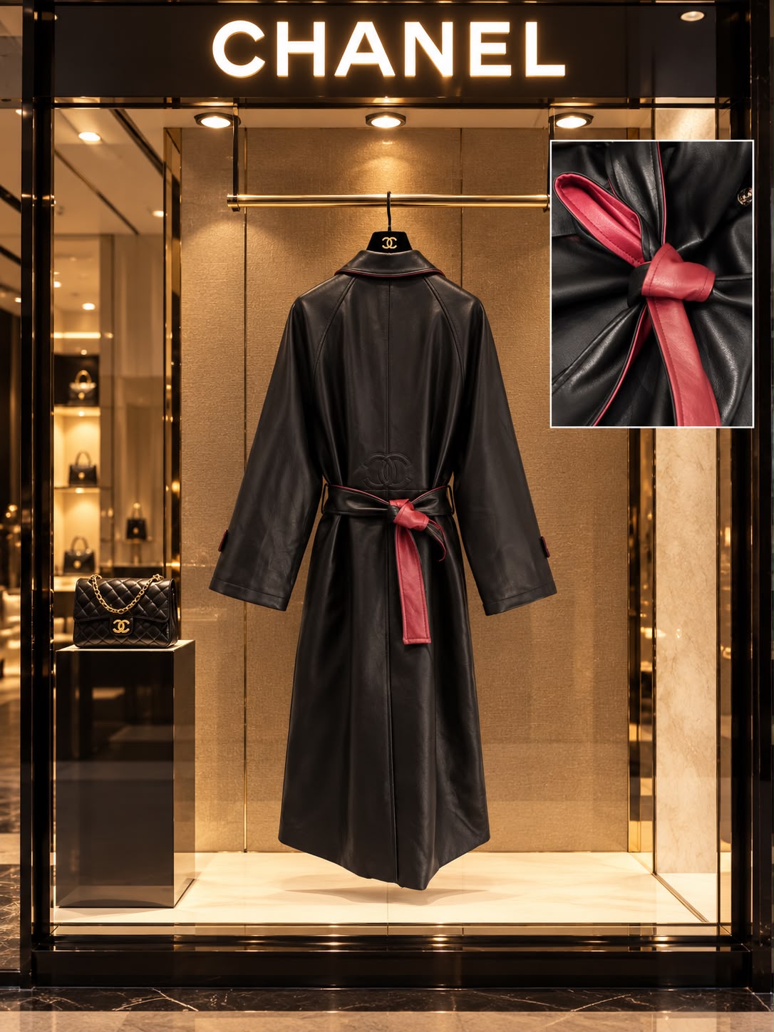 Chanel Winter 2026 Pre-Collection Black Leather Belted Long Coat