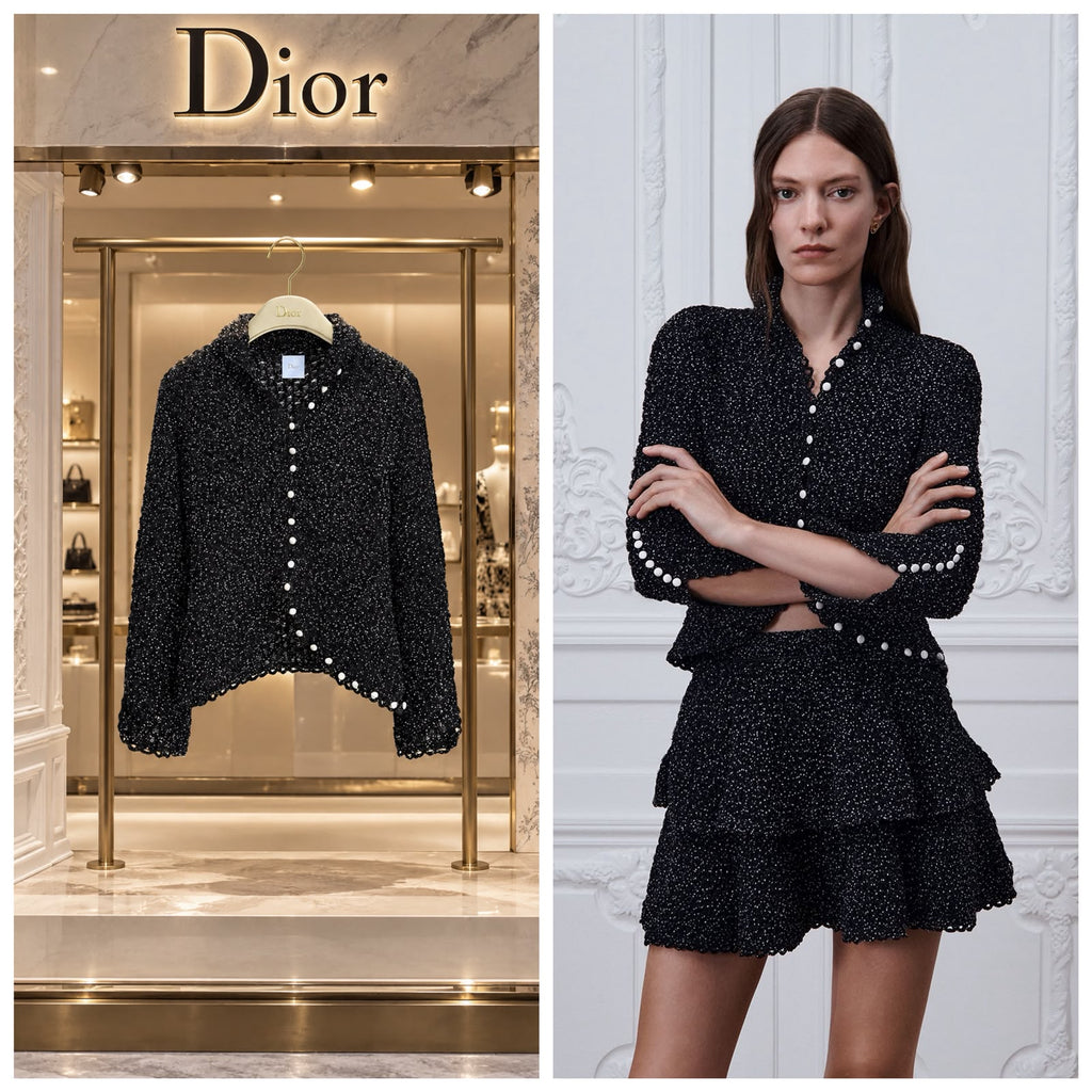 Dior Fitted Cardigan in Black Tulle with White PolkaDior Motif