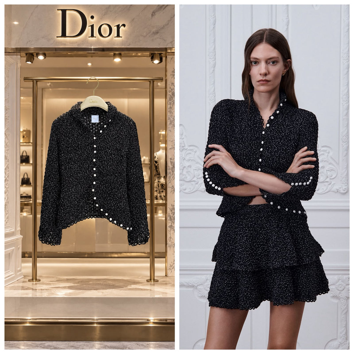 Dior Fitted Cardigan in Black Tulle with White PolkaDior Motif
