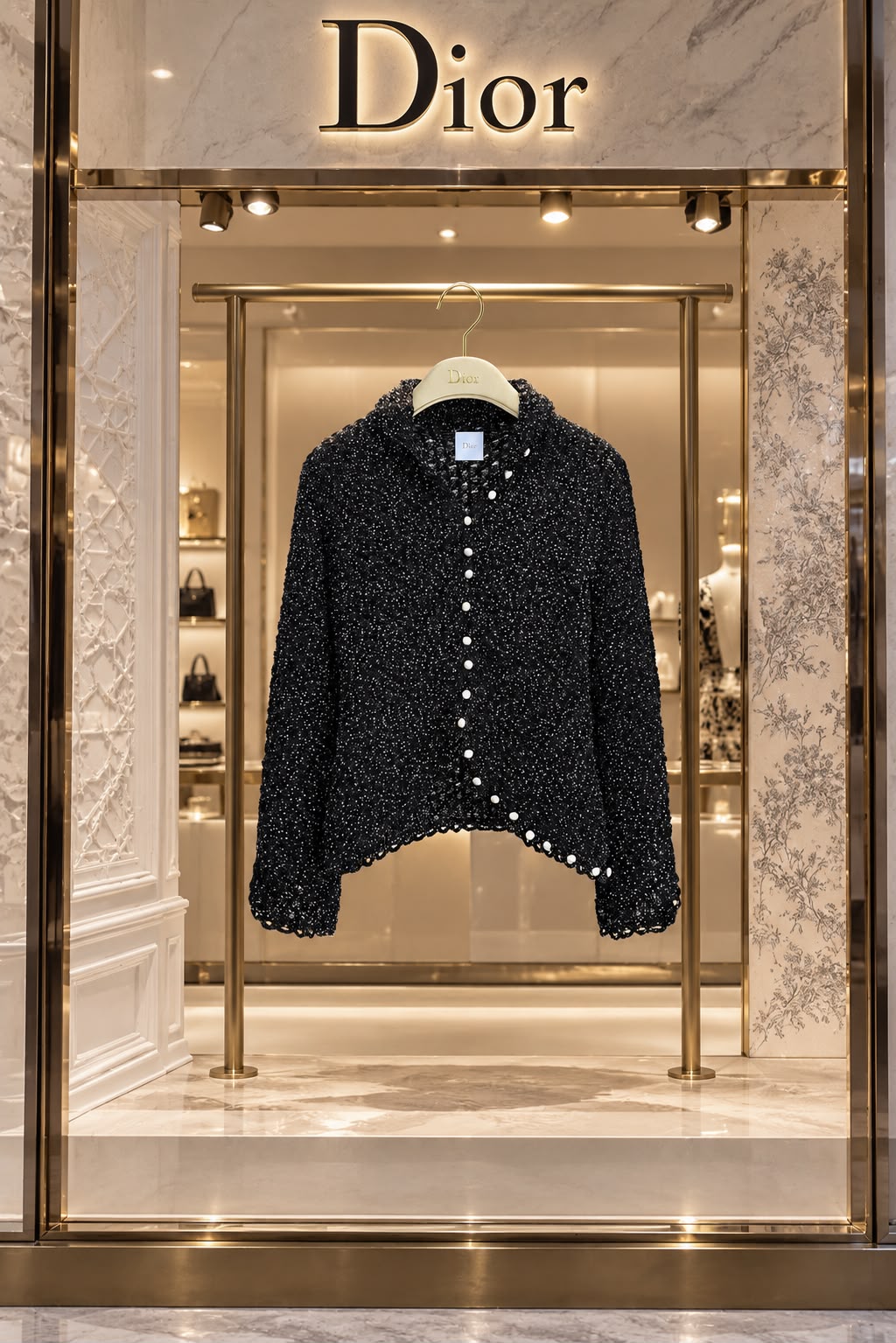 Dior Fitted Cardigan in Black Tulle with White PolkaDior Motif