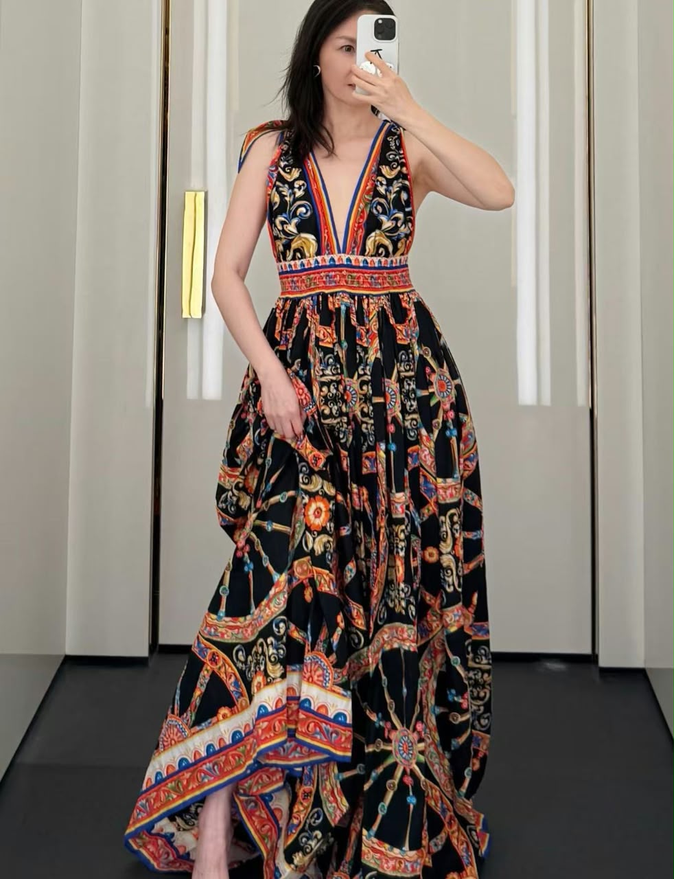 Dolce & Gabbana Carretto-Print Maxi Dress in Cotton-Poplin