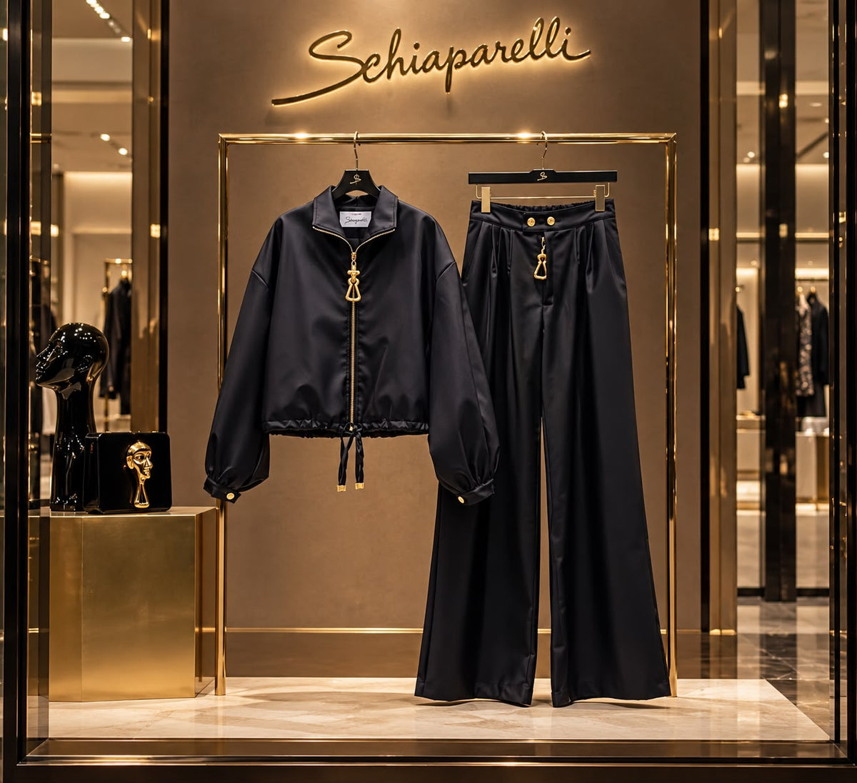 Maison Schiaparelli technical satin matching set