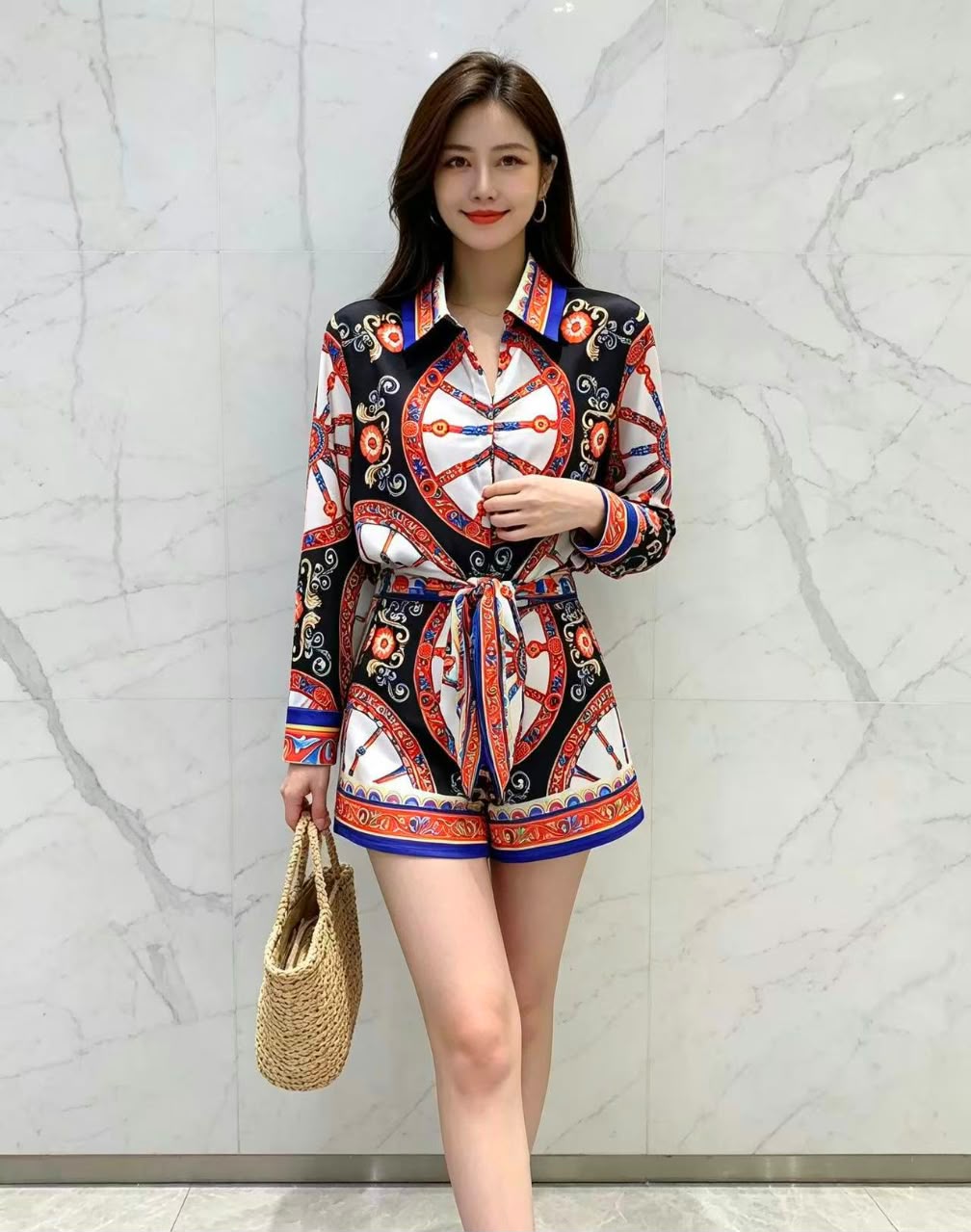 Dolce & Gabbana Carretto-Print Tie-Front Shirt and Shorts Set