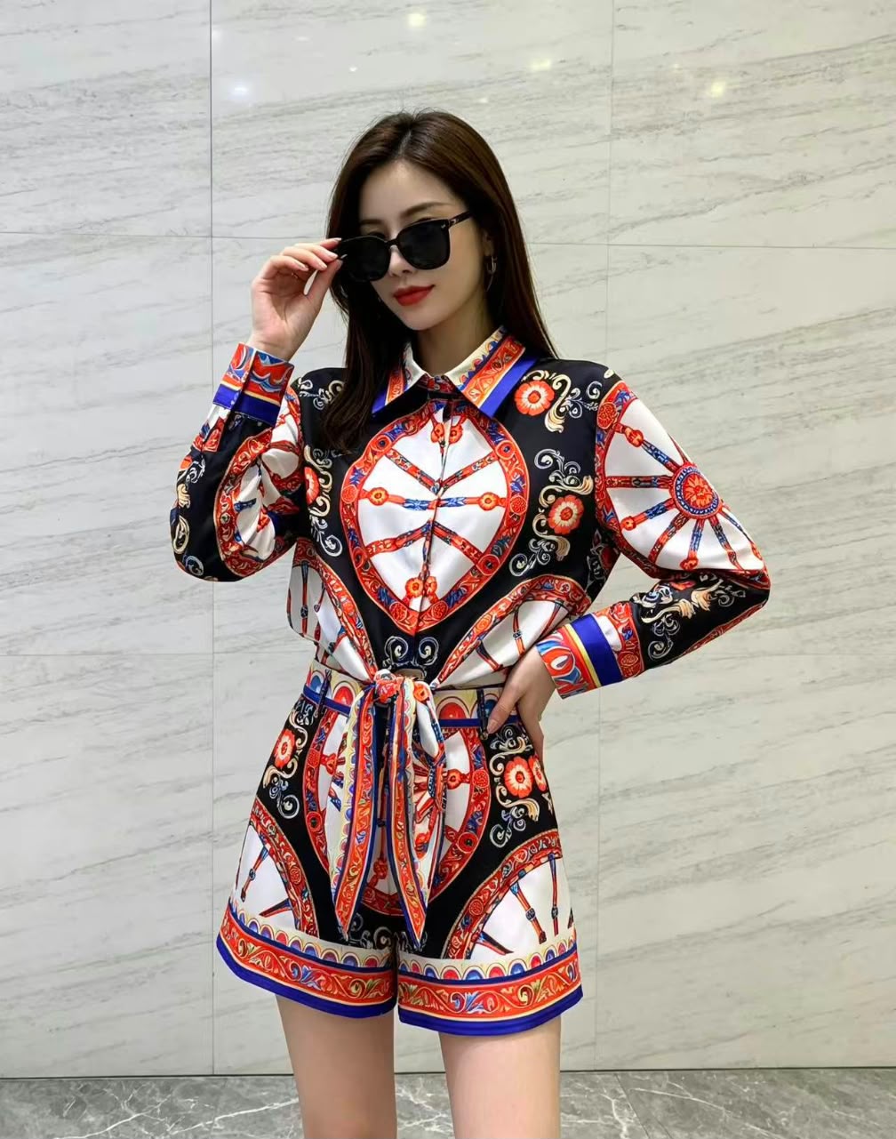 Dolce & Gabbana Carretto-Print Tie-Front Shirt and Shorts Set