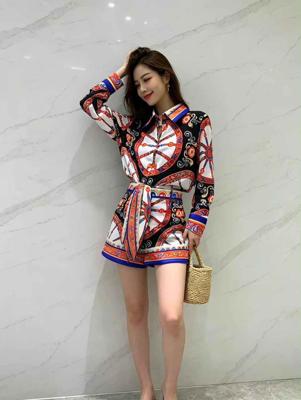 Dolce & Gabbana Carretto-Print Tie-Front Shirt and Shorts Set