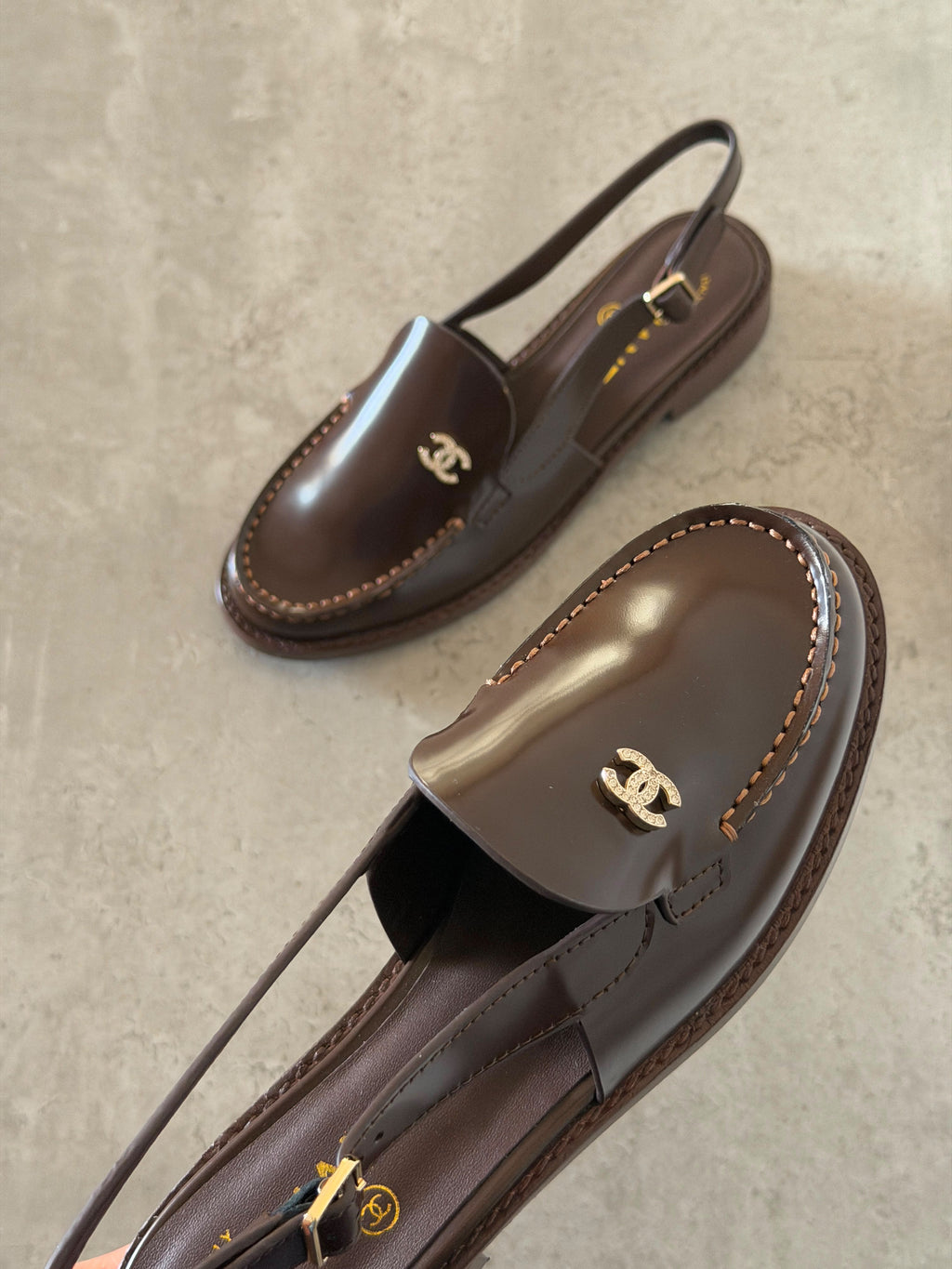Chanel Burgundy Calfskin Crystal CC Slingback Loafers