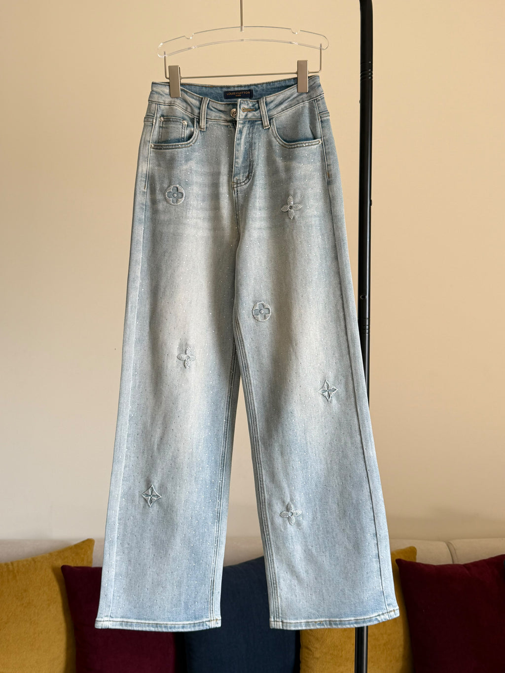 Louis Vuitton Monogram Flower Strass High-Rise Wide-Leg Jeans