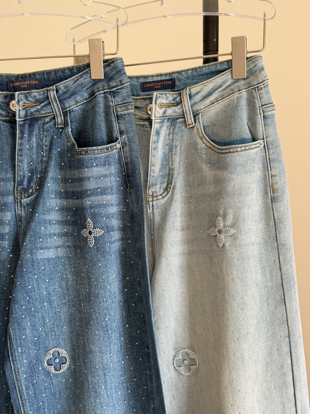 Louis Vuitton Monogram Flower Strass High-Rise Wide-Leg Jeans