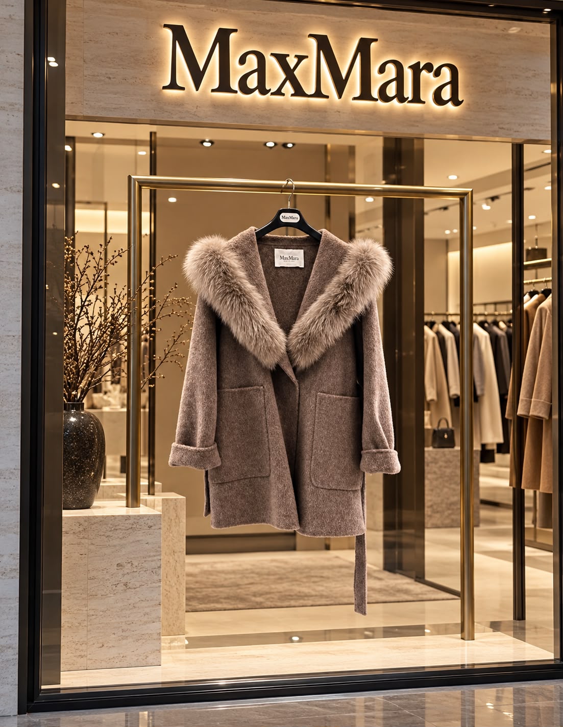 MaxMara Rialto Hooded Coat with Fur Trim