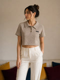 Miu Miu Camel Brown Cropped Cotton Jacquard Polo Shirt