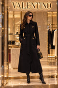 Valentino Wool-Silk Belted Coat with V Gold Hardware Pockets