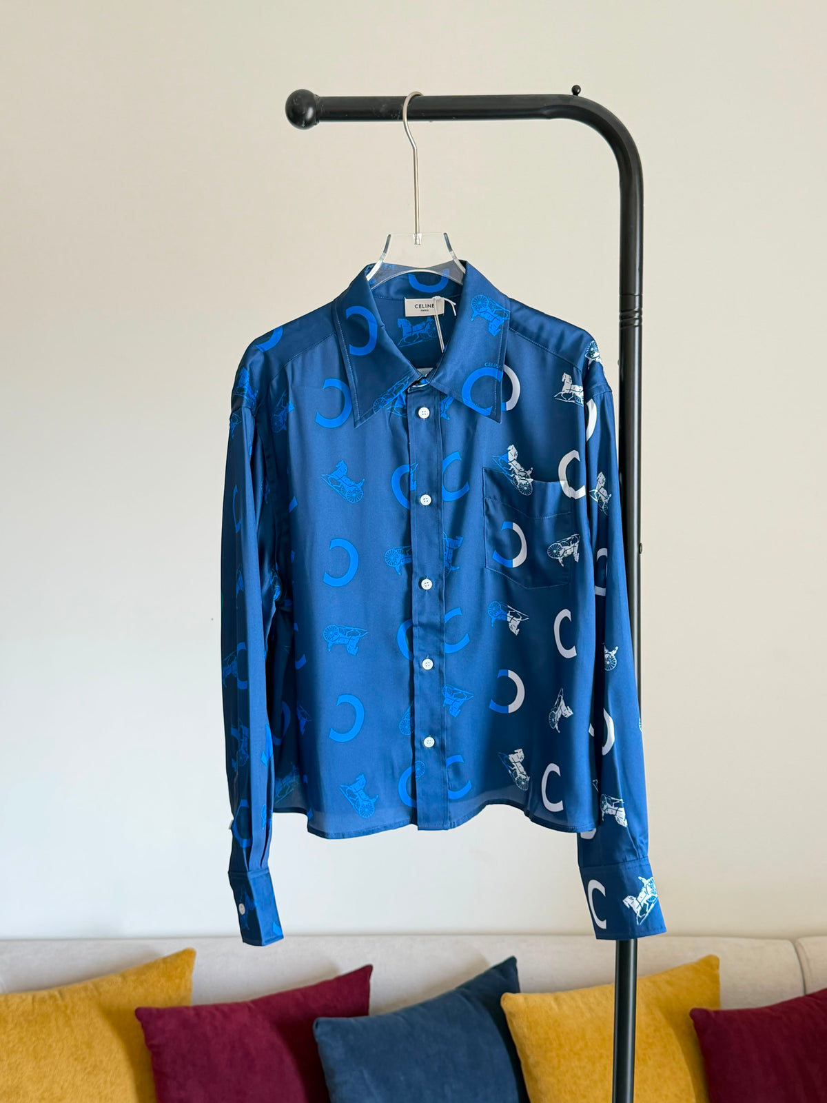 Celine Loose Shirt in Silk Twill with C & Sulky Print