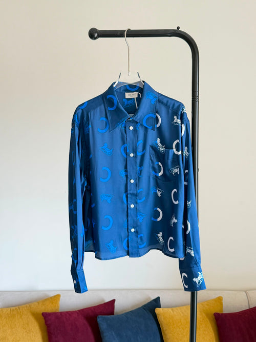 Celine Loose Shirt in Silk Twill with C & Sulky Print