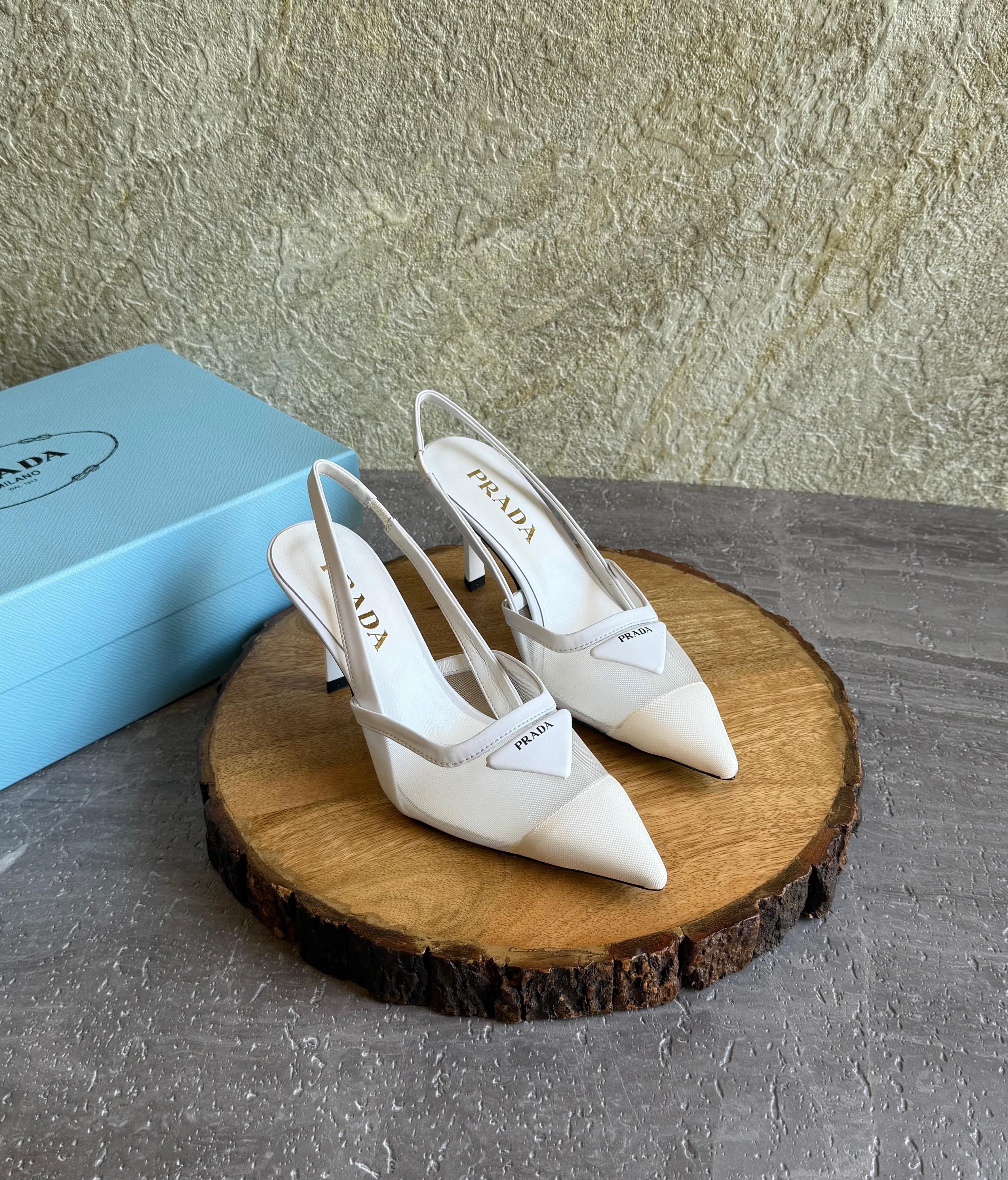 Prada mesh fabric slingback pumps