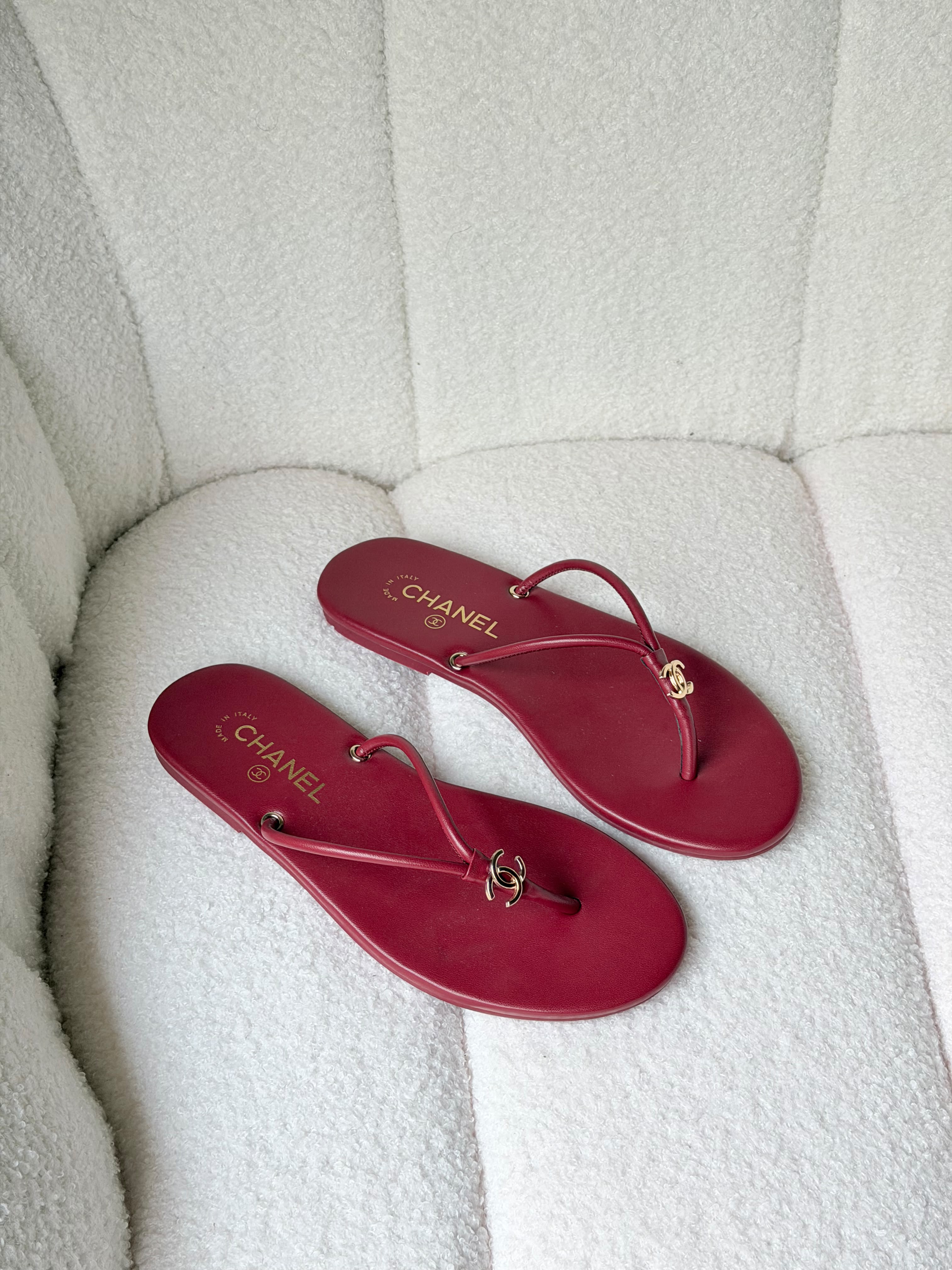 Chanel Thongs Crackled Laminated Calfskin