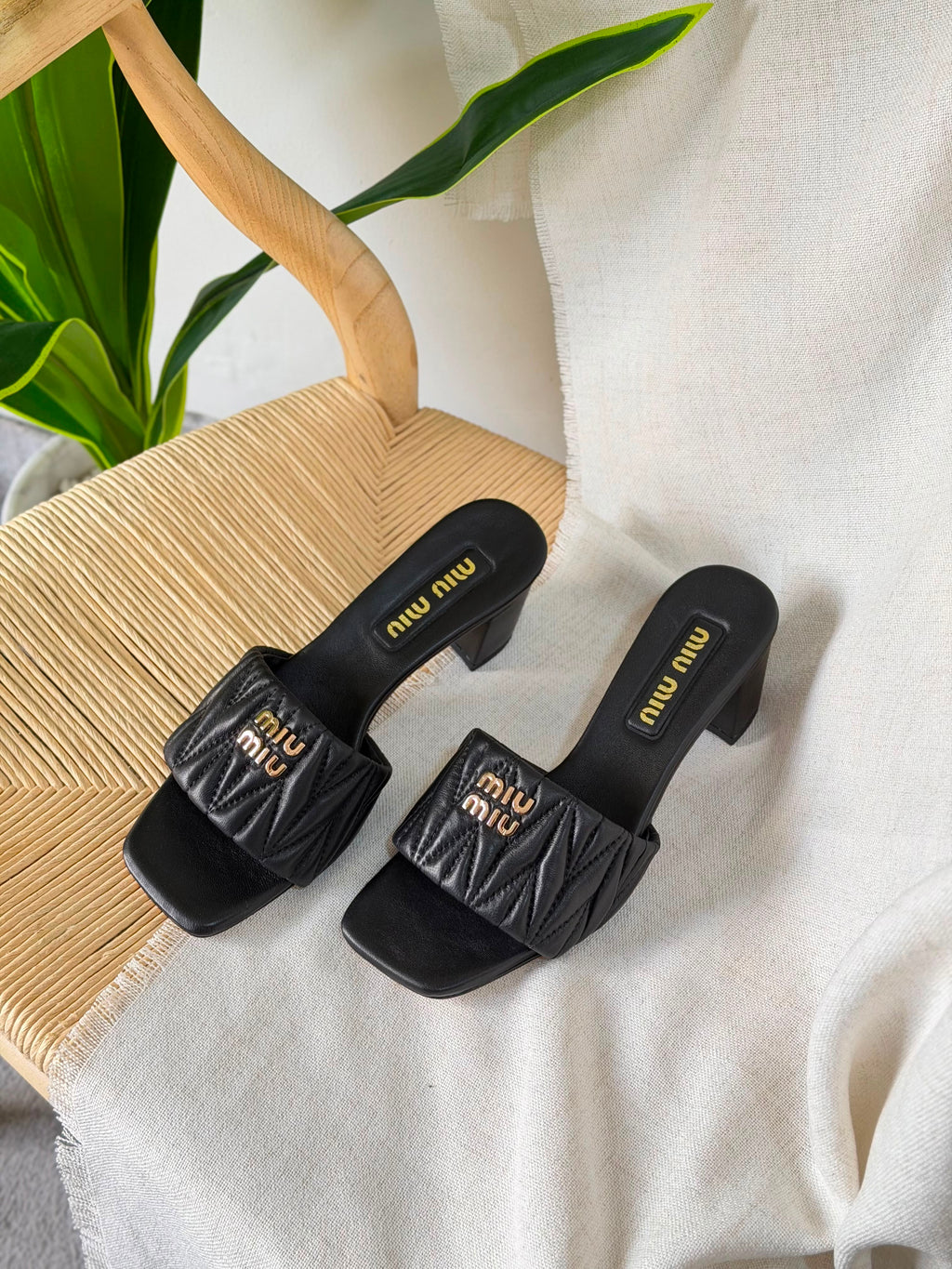 Miu Miu Matelassé Nappa Leather Mule Sandals