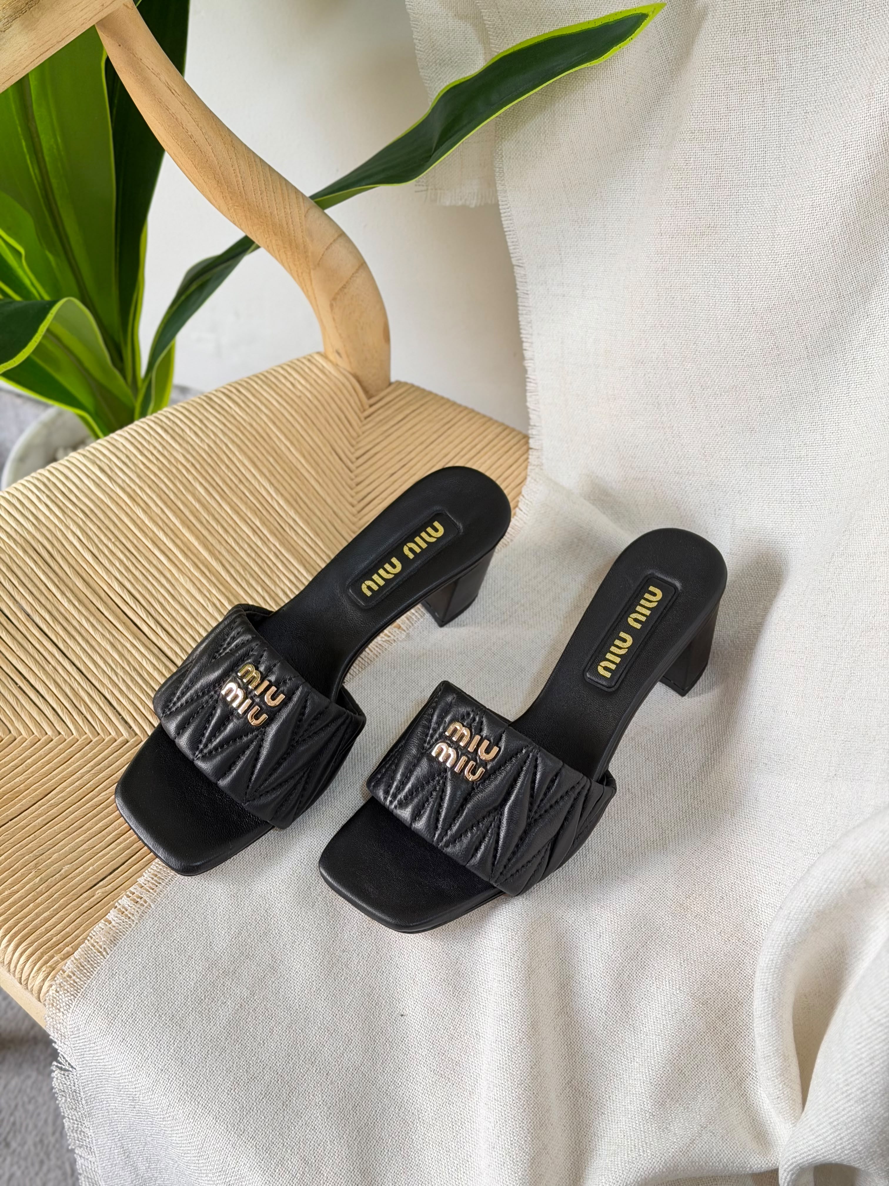 Miu Miu Matelassé Nappa Leather Mule Sandals