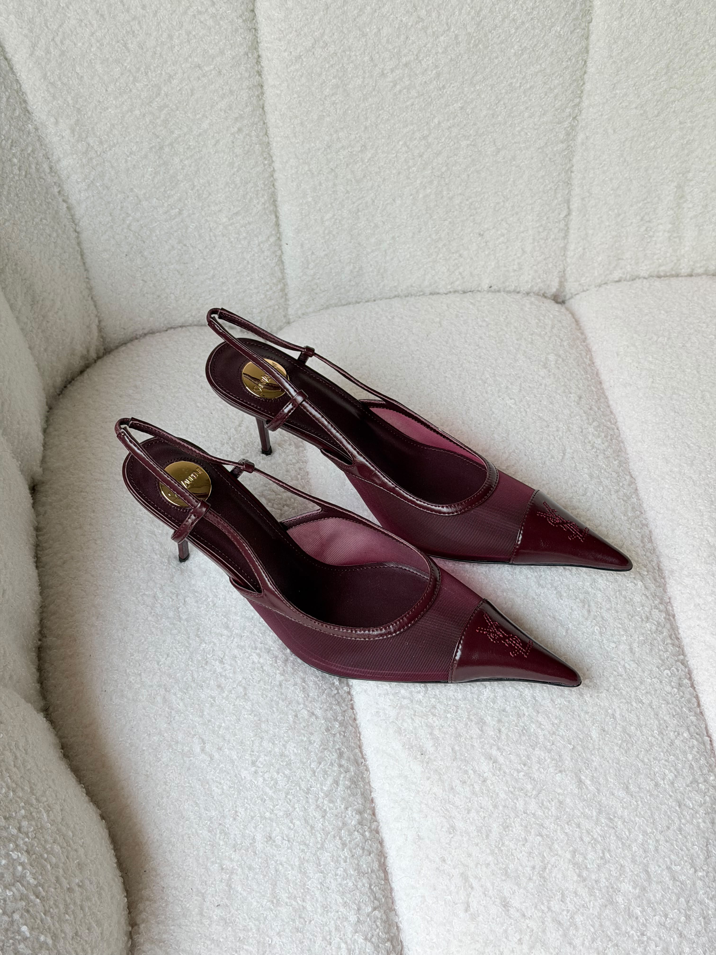 YSL Renée Cassandre-Embroidered Mesh Slingback Pumps