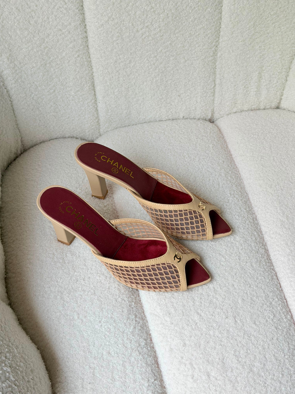 Chanel Coco Beach Mesh and Lambskin Mules