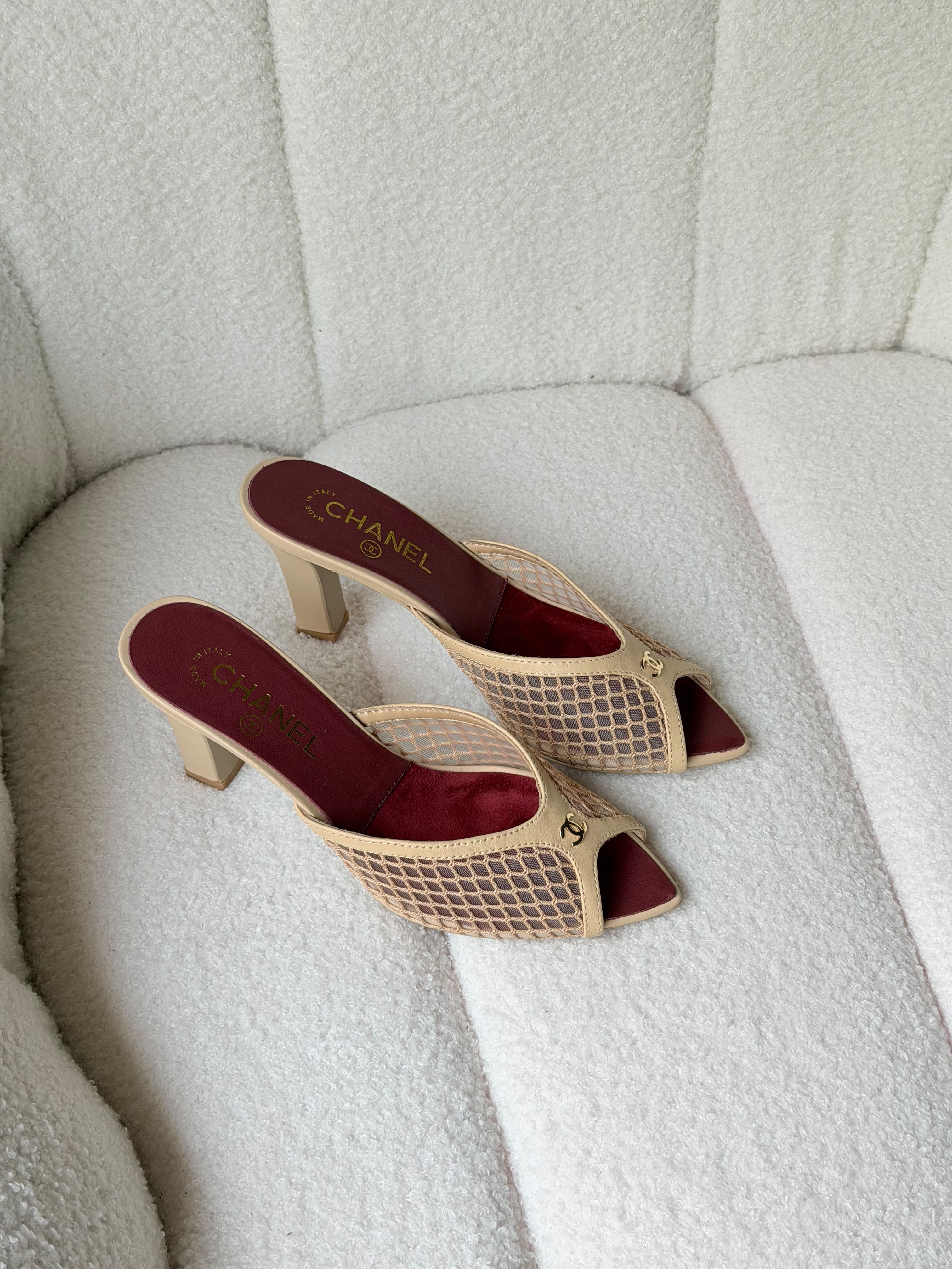 Chanel Coco Beach Mesh and Lambskin Mules