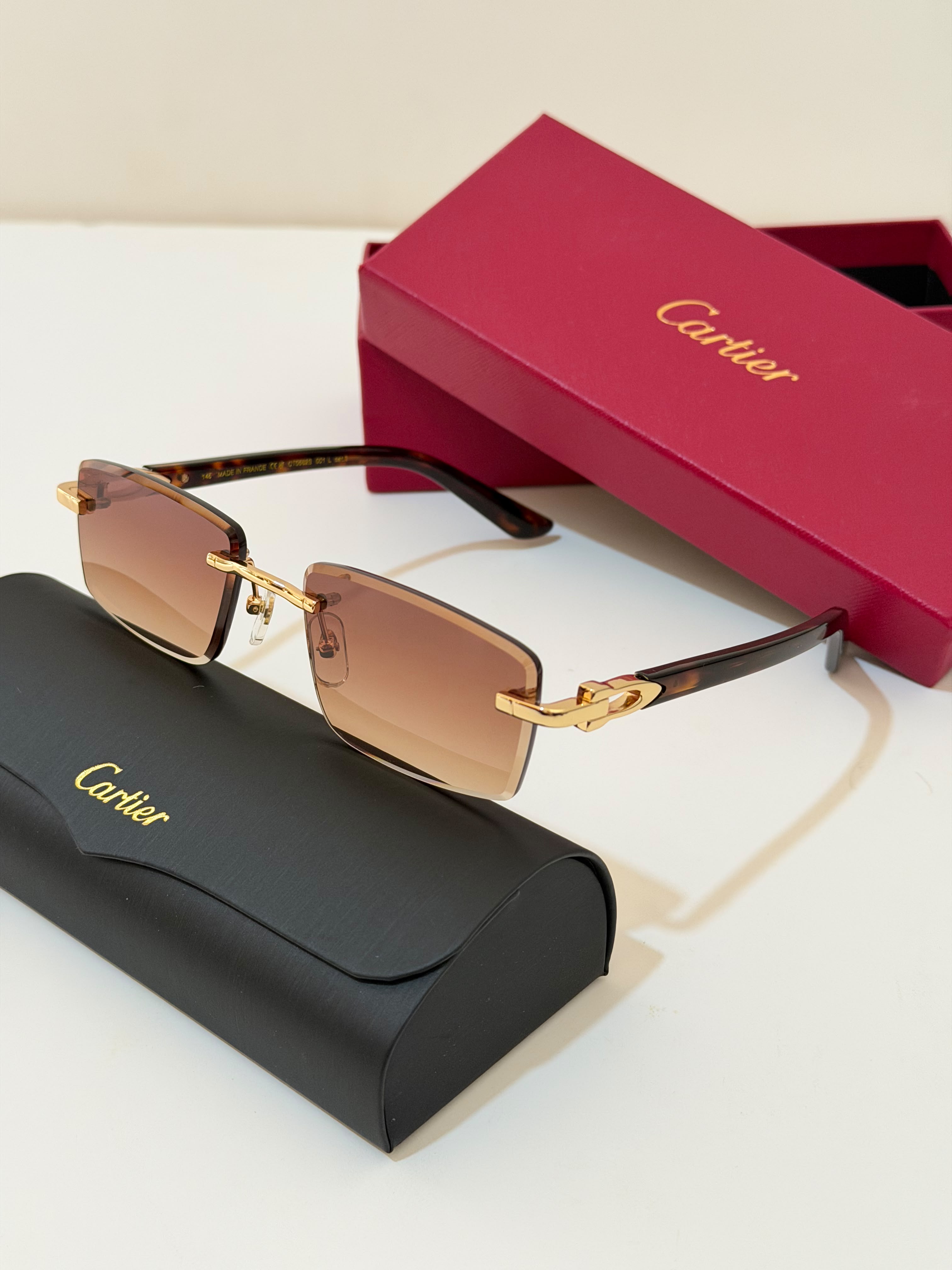 Cartier C Décor Rimless Rectangle Sunglasses
