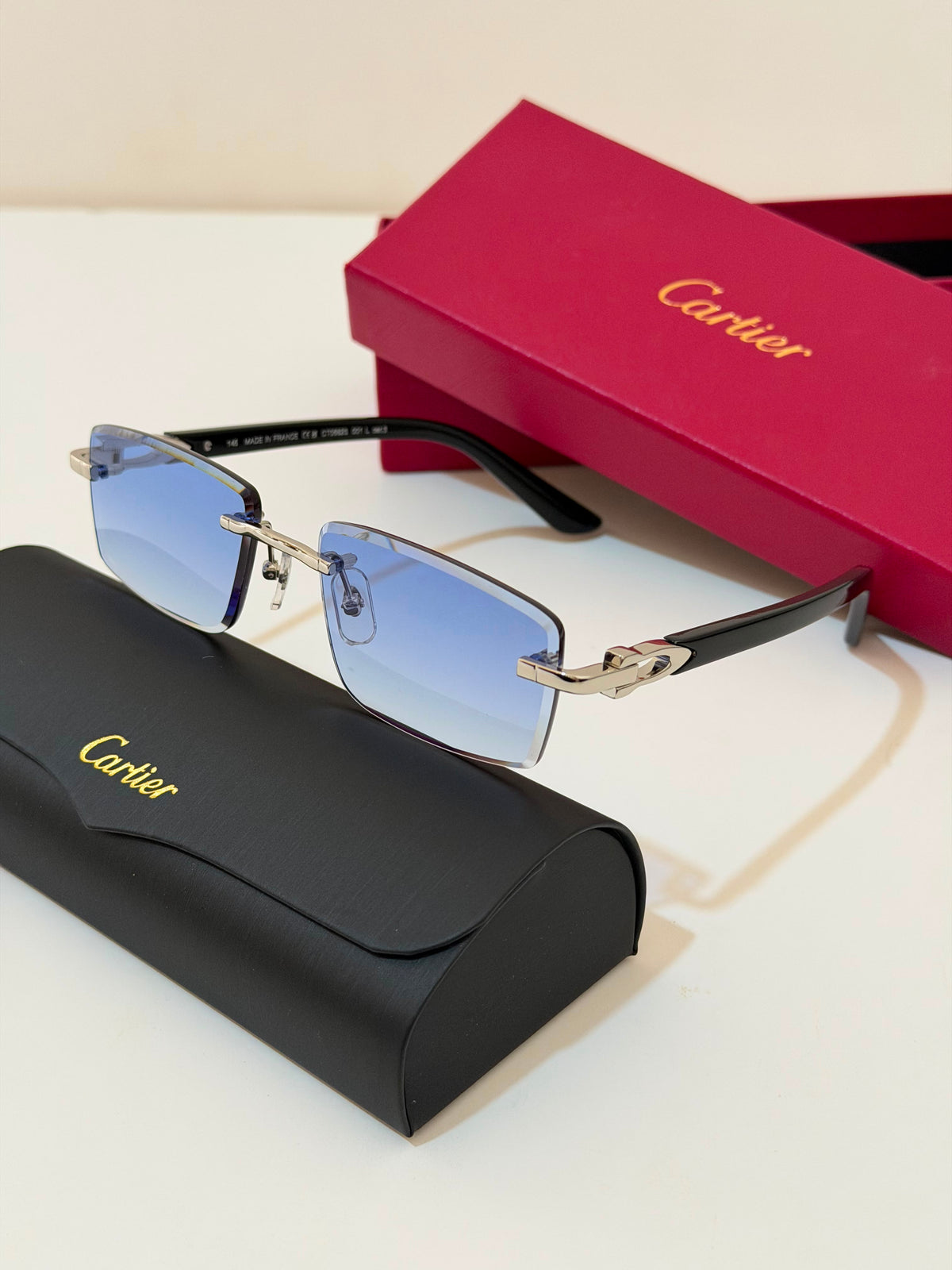 Cartier C Décor Rimless Rectangle Sunglasses