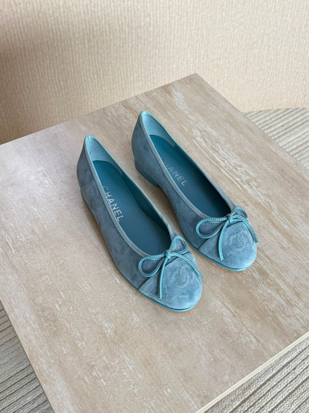 Chanel Suede Calfskin Cap Toe CC Ballerina Flats