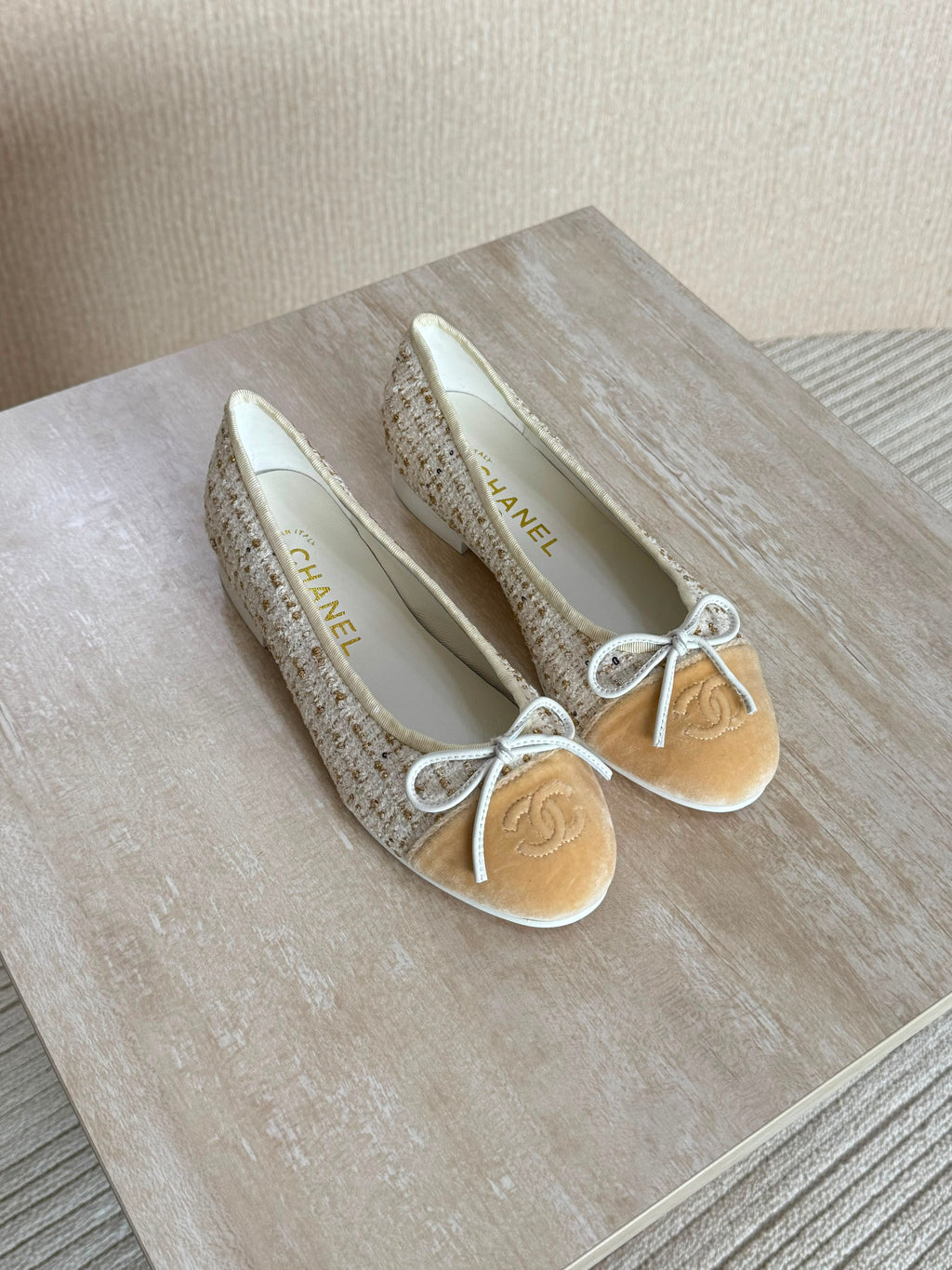 Chanel Suede Calfskin Cap Toe CC Ballerina Flats