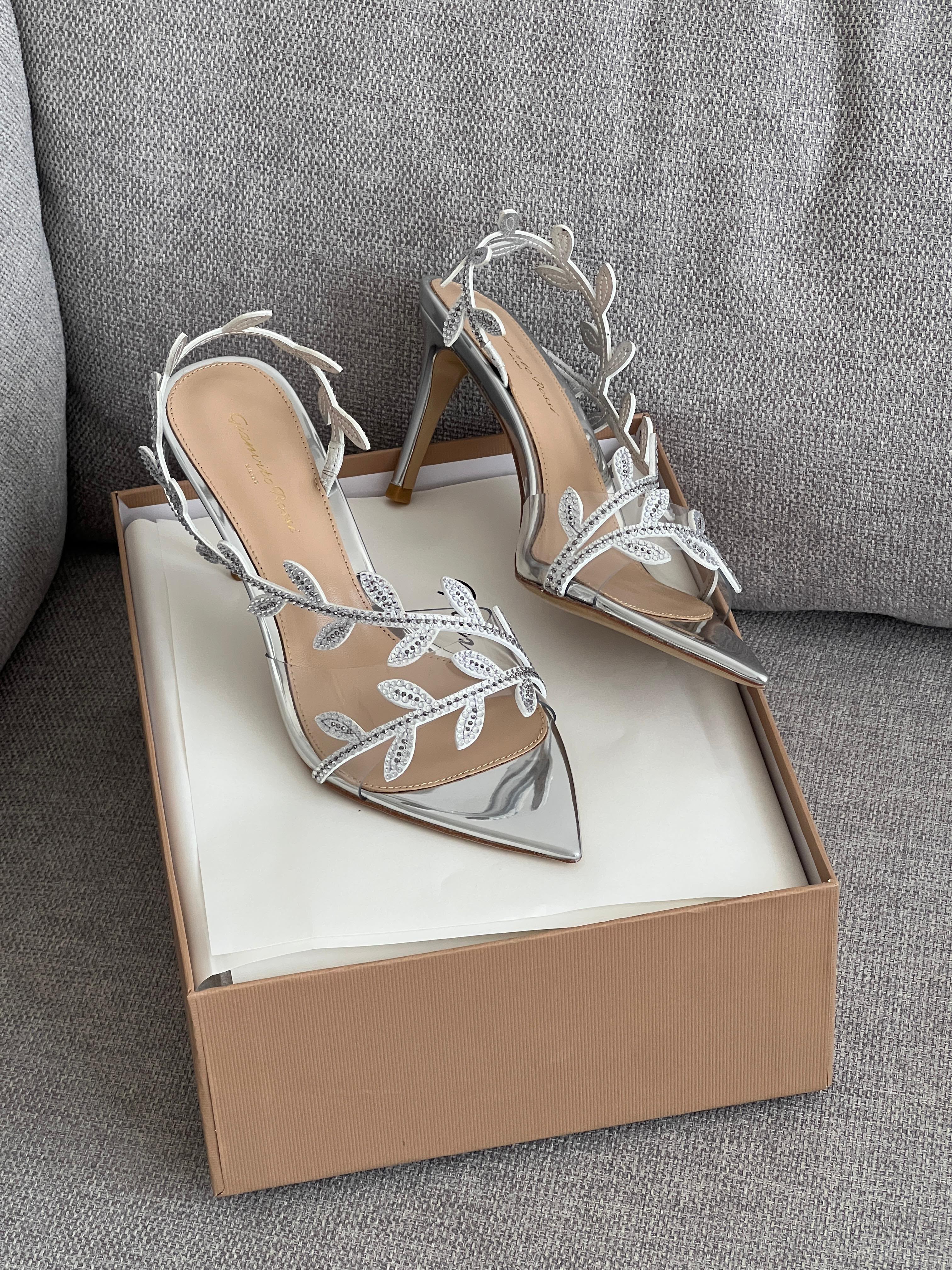 Gianvito Rossi Flavia Sandals in Plexi & Metallic Leather