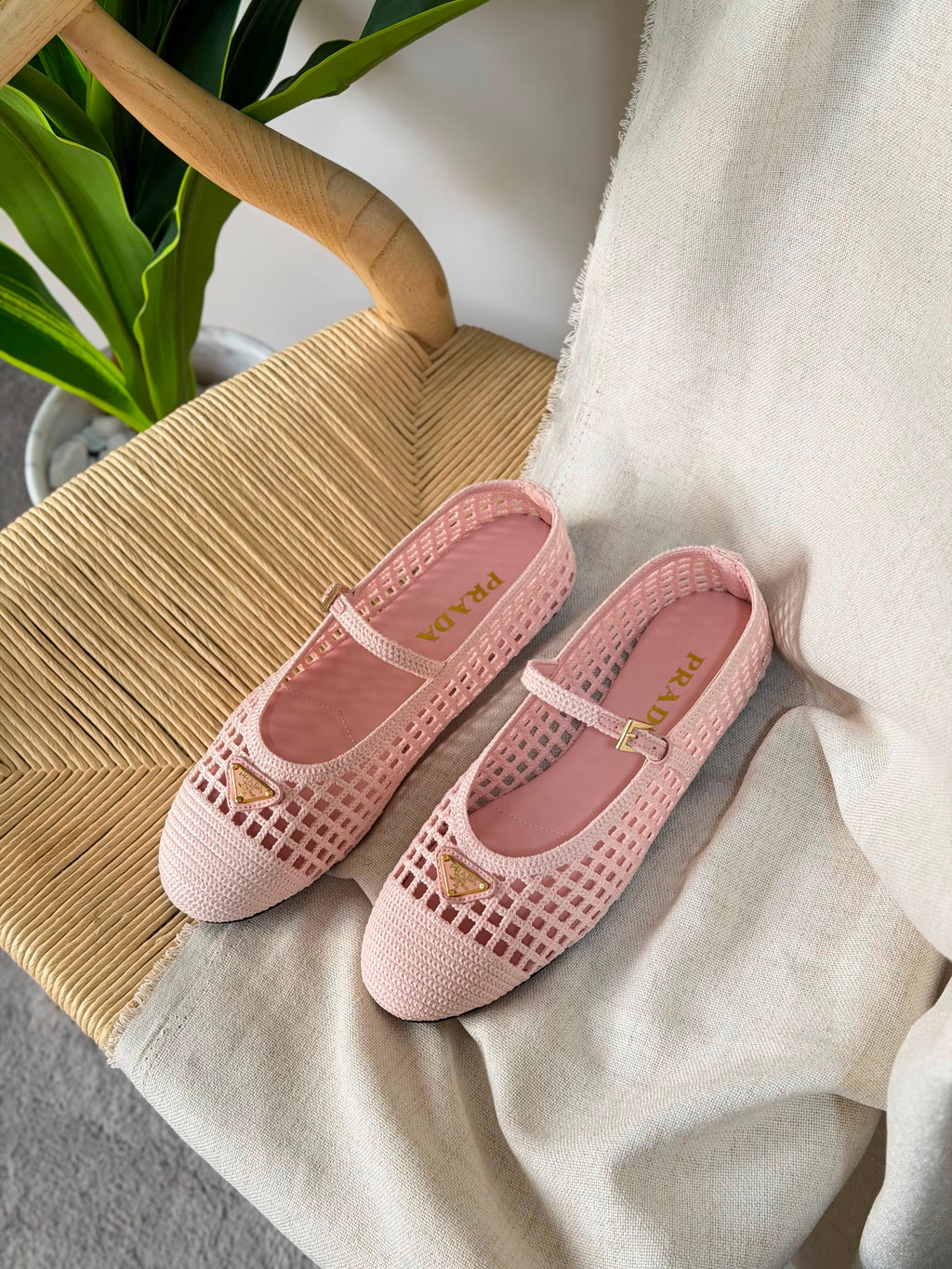 Prada Ivory Crochet Ballerinas