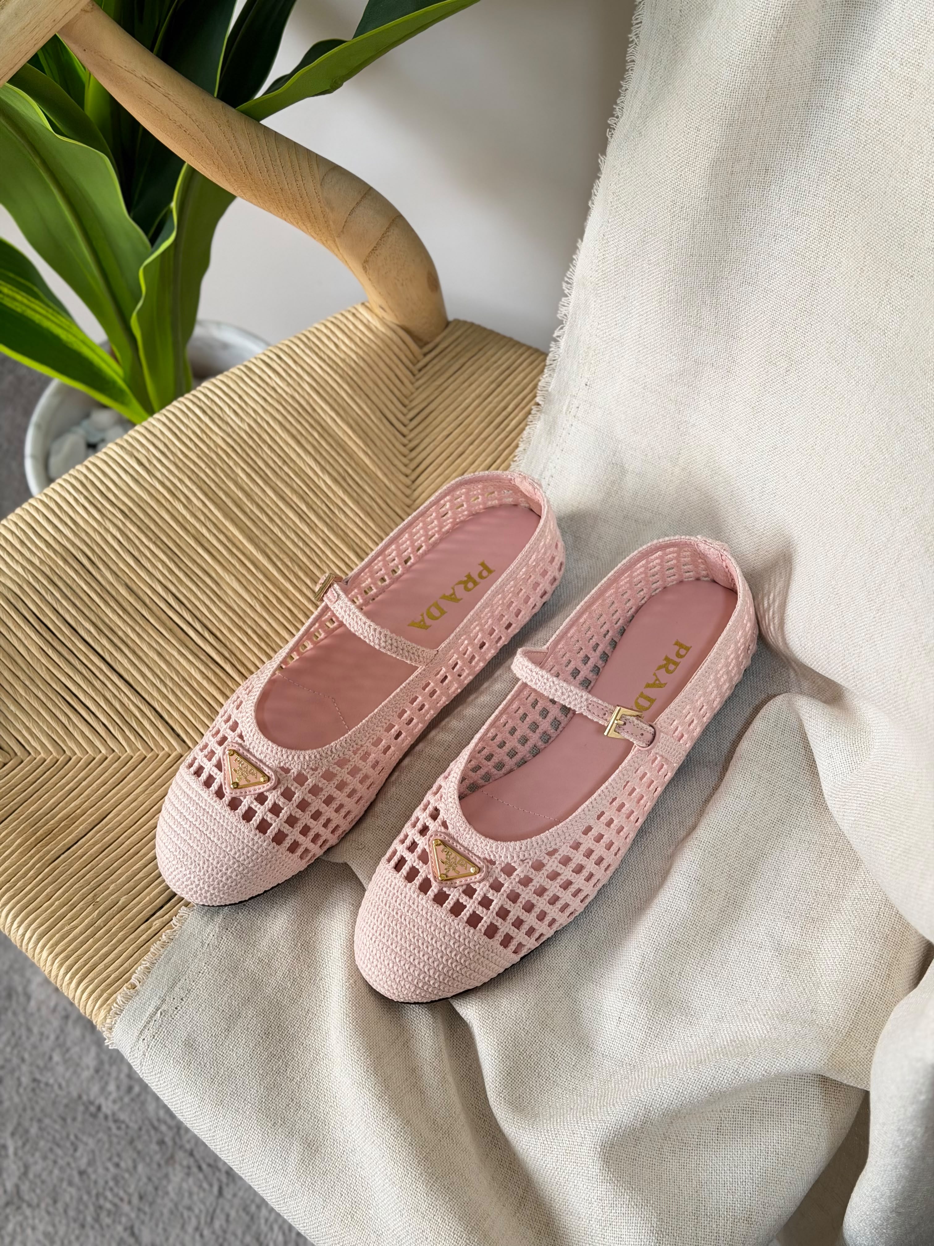 Prada Ivory Crochet Ballerinas