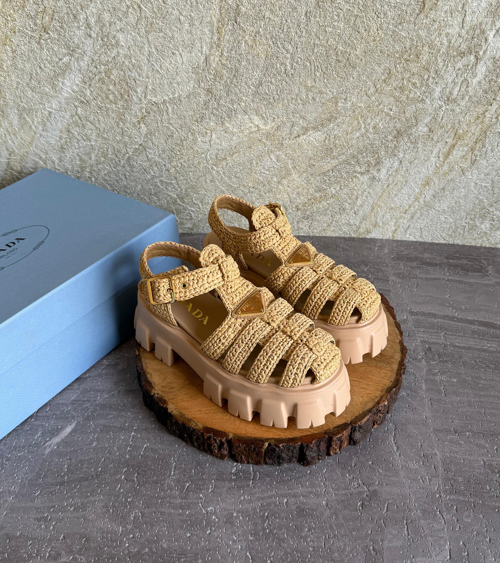 Prada Monolith Crochet Cage Sandals