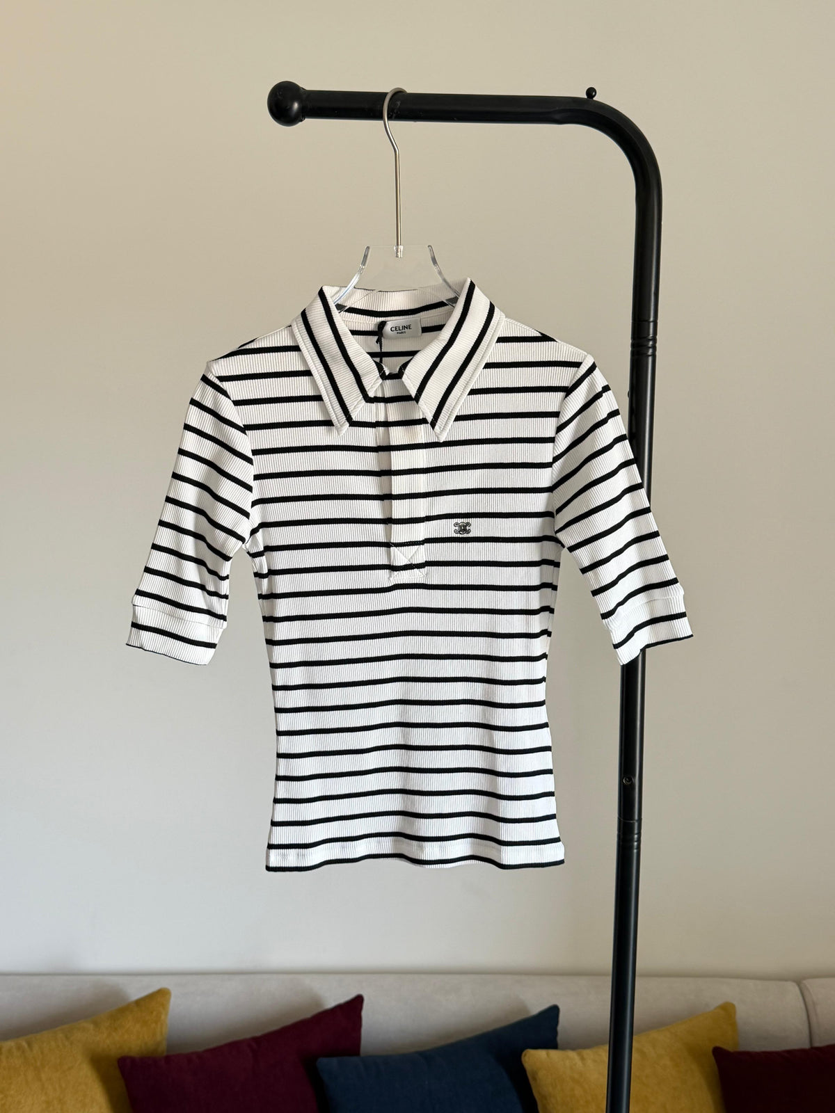 Celine Polo Shirt in Striped Silk Jersey