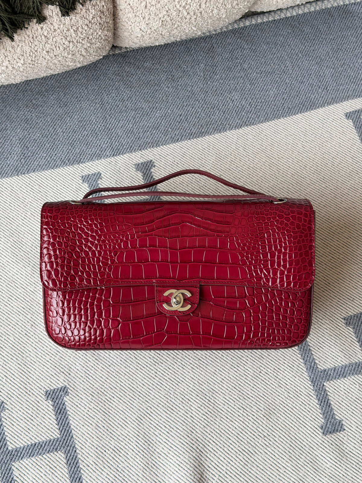Chanel Crocodile-Embossed Calfskin Classic Flap Top Handle Bag